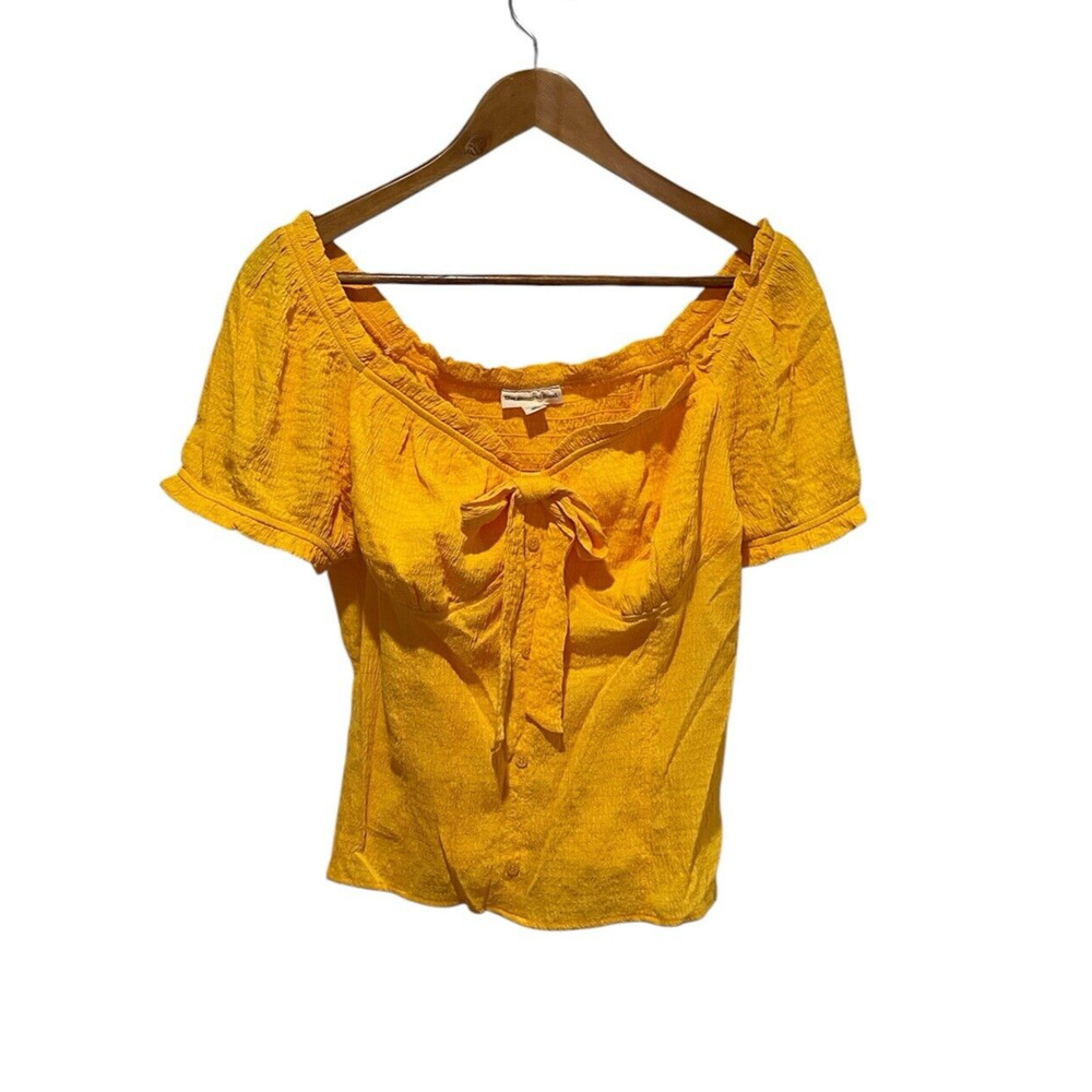 The‎ General Good Women's Blouse XL Yellow Tie Ruched Button Cropped Top